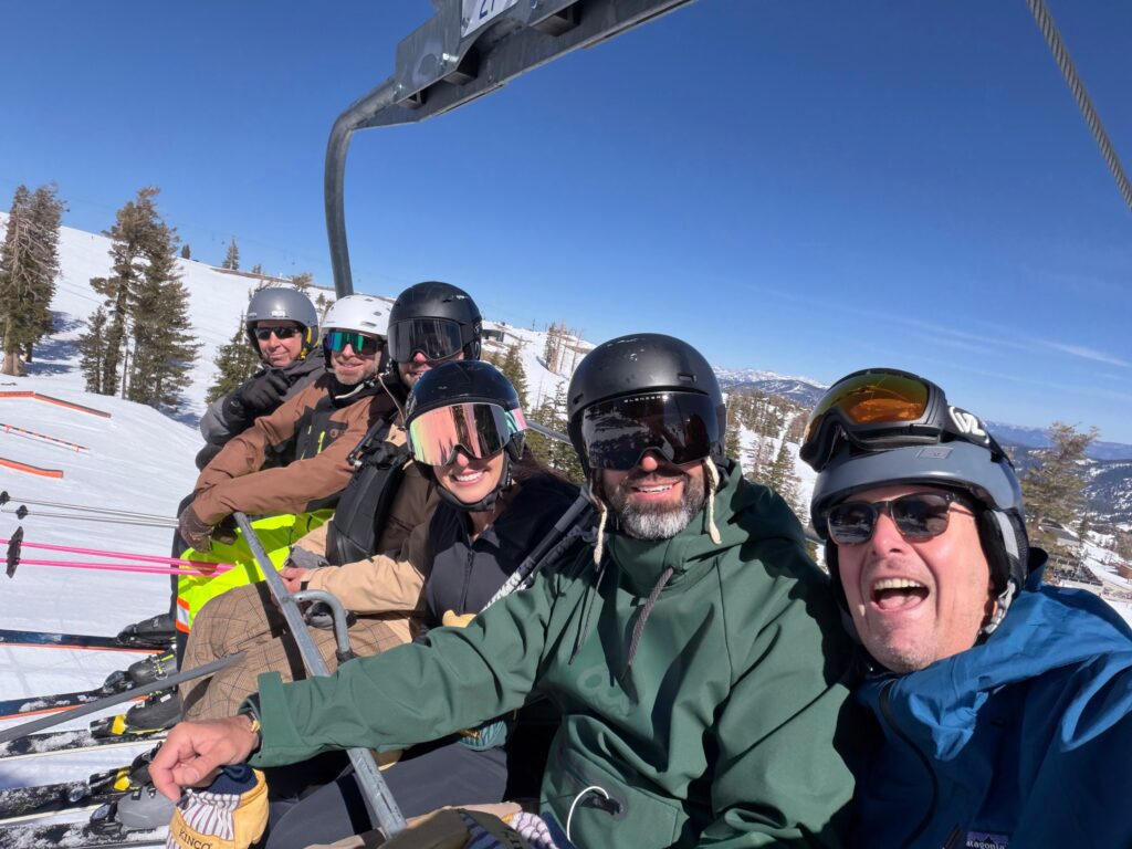 SnowEO attendees on the chairlift together