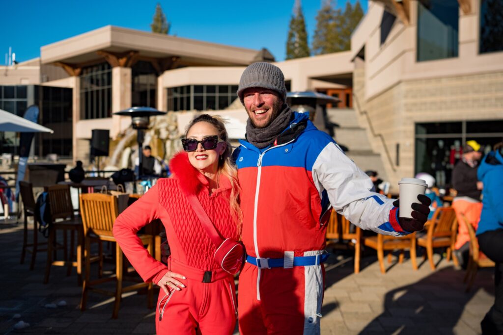 SnowEO couple in matching ski suits